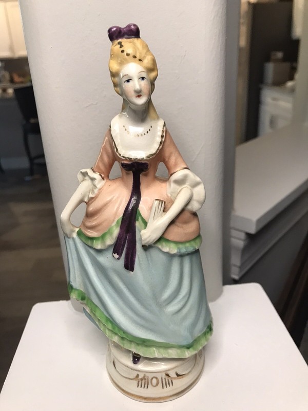 Vintage Porcelain Victorian Blonde Lady Occupied Japan S G K Pink Blue