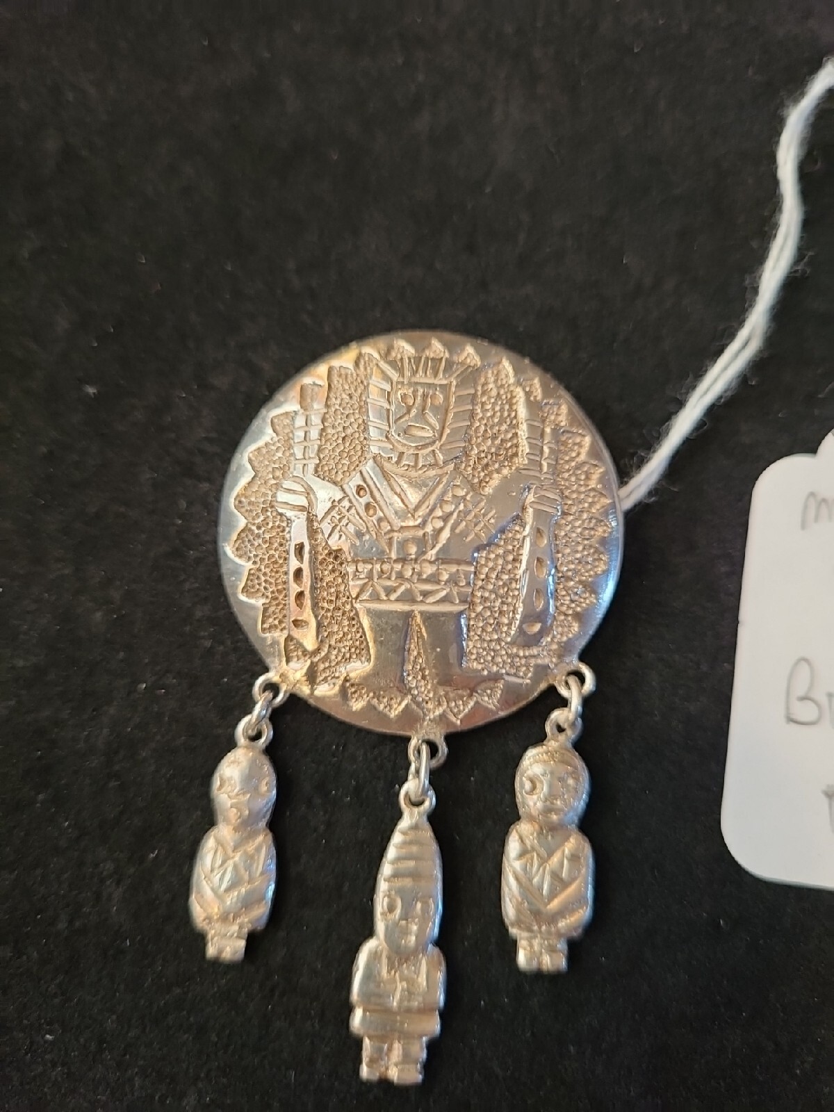 Vintage Solid 900 Silver Peruvian Aztec Mayan Bro… - image 2