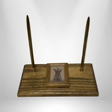 Wood desktop pen stand holder gold pens SW style Native American sand art
