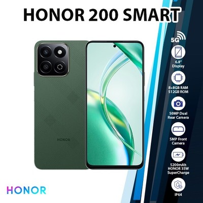 HONOR 200 Smart 5G Android Cell Phone (Green/8GB+256GB/Dual SIM/Unlocked)