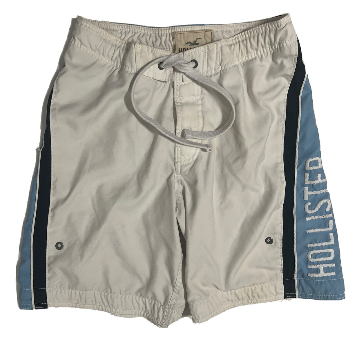 Hollister Swim Trunks Men 30 White Blue Swimwear Shorts