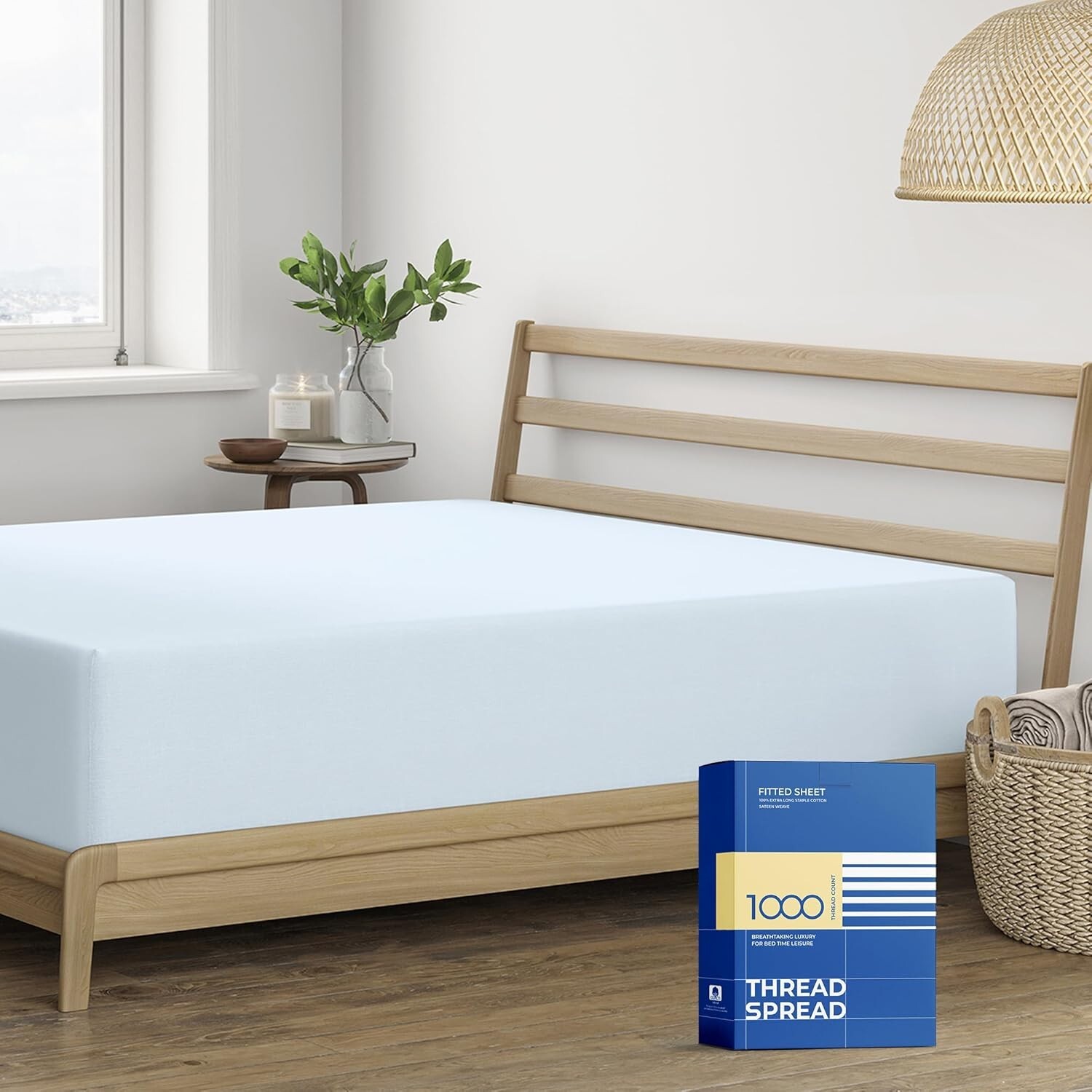 Cooling Egyptian Cotton King Fitted Sheet with 16-Inch Deep Pockets - Light Blue