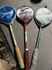 3 x vintage squash racquets with covers