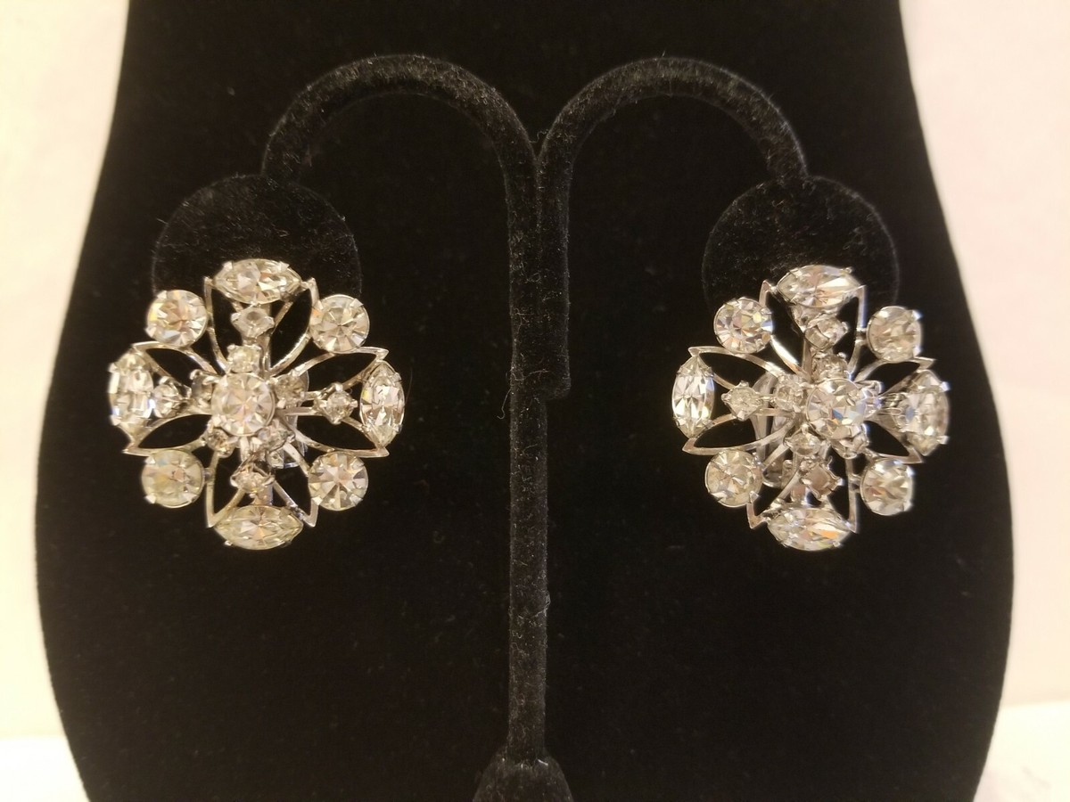 【GALE SEE FIORE】♥️ Signed by Gale w/ Crown Gorgeous Rhinestone Flower/Star Clip On