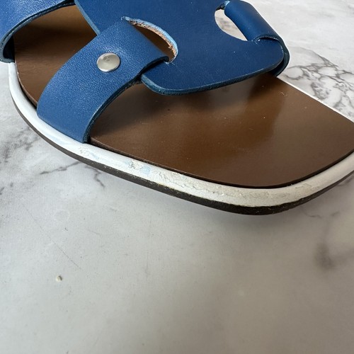 Marni Blue Leather White Patent Leather Sling Back Chunky Heel Sandals Size 36 - Picture 12 of 23