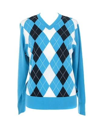 JRB Golf Pullover hell türkis/fuchsia/gelb + schwarze Rauten S,M,L,XL