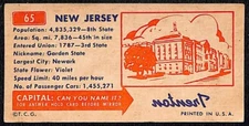 New Jersey Topps Gum License Plate Card Statistics Info Card c1953