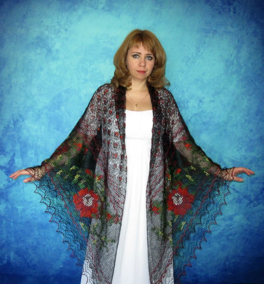 Bufanda Tejida Ziebflaum Bufanda Orenburger Pelerina Estola Tejida Hecha a Mano Foto 4 de 4