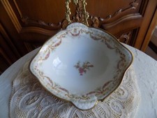 Antique Limoges Serving Bowl with pink roses, swags and gold rim