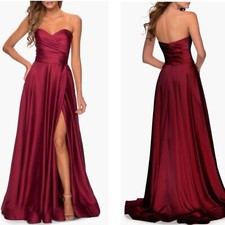 NEW La Femme  2  Strapless Slit Satin Ballgown Gown in Wine Red S1182