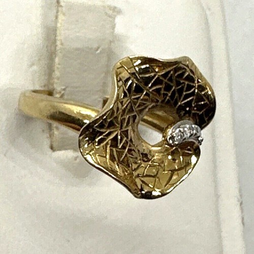 Vintage Firmado DC 18k Oro Amarillo 3D Texturizado Flor Diamante Lirio Anillo - Imagen 7 de 10
