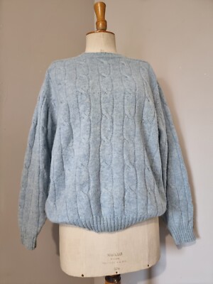 MC KENZY PULLOVER TORSADES 100% REINE SCHURWOLLE SHETLAND WOOLMARK BLAU XL GEMISCHT