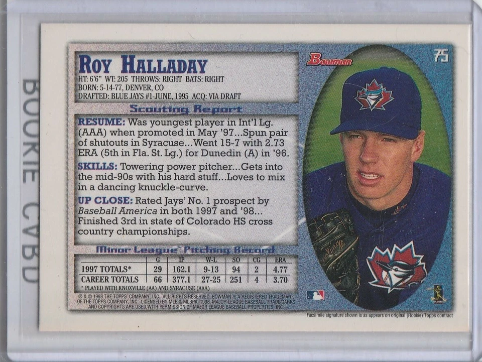 ROY HALLADAY ROOKIE CARD Baseball Toronto Blue Jays Bowman Foil RC LE - Image 2 of 2
