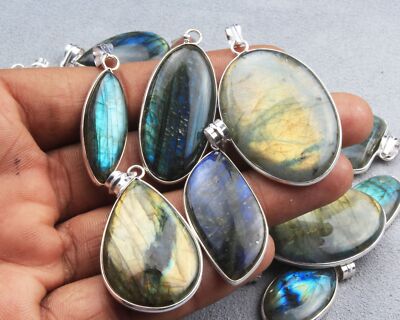 Pendant 20 Pcs Labradorite Crystals Silver Overlay Handmade Jewelry P-103