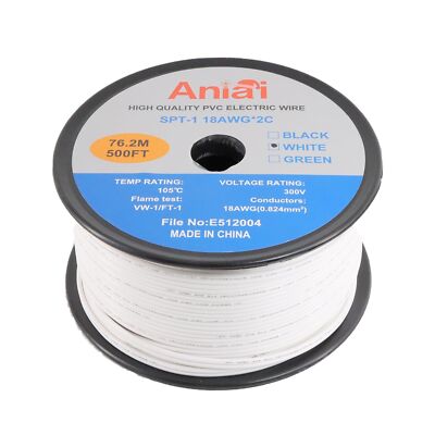 SPT-1 Commercial Grade Wire Bulk Electrical Wire 18 AWG 10 Amps 500 Foot Spoo...