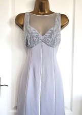 Silver Grey Long Dress AFTER SIX BY RONALD JOYCE UK 12 14 Beaded Cross Back Maxi