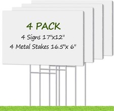 4 Pack Blank Yard Signs with Stakes, Custom Yard Sale Sign 17x12in Double Sided