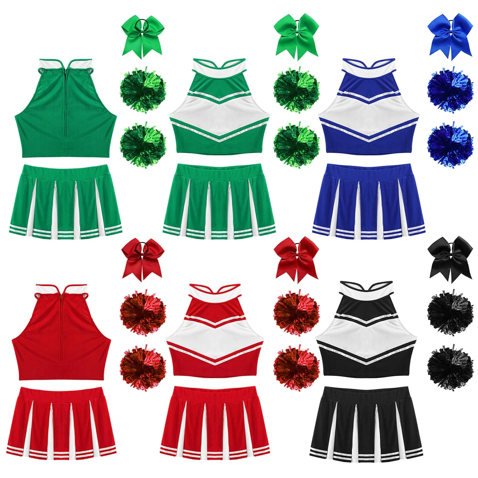 Women Cheerleader Costumes Cheer Uniform Outfit Fancy Dress Halloween Party - Image 3 of 4
