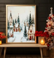 vintage christmas prints, winter garden art, winter printable wall art, winter