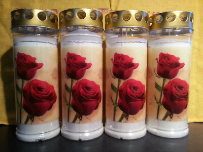 20x Memoriam 7Tage Motiv Grabkerzen |Grablicht |Öllicht |Grabschmuck |Herz| Rose