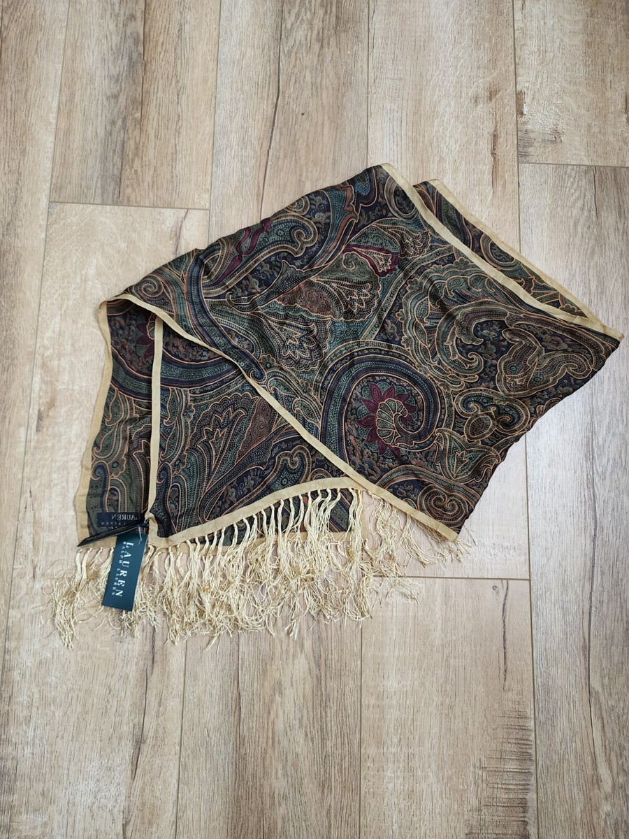 90-00s RALPH LAUREN vintage scarf ラルフ Vintage Ralph Lauren Silk Scarf With Tassels, Made in Japan