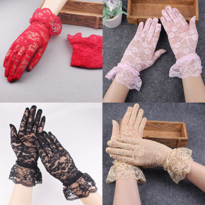 US 1 Pairs Sexy Lace Wrist Length Gloves w/ Ruffle Bride Wedding Prom Anti UV