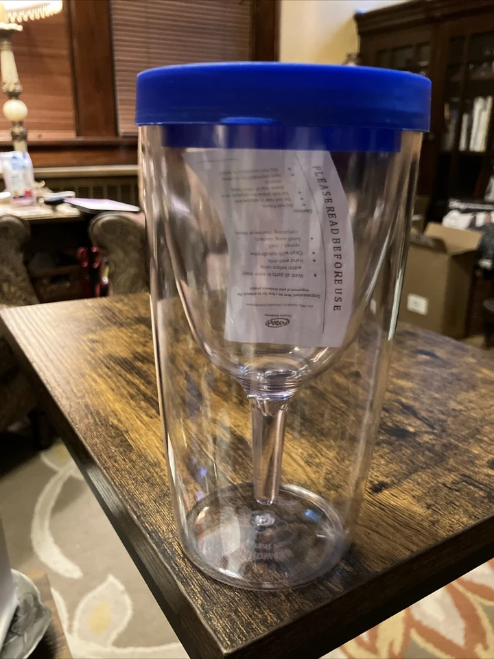 Vaso de vino Vino 2 Go aislado doble pared acrílico - tapa azul 10 oz nuevo en caja Foto 2 de 4