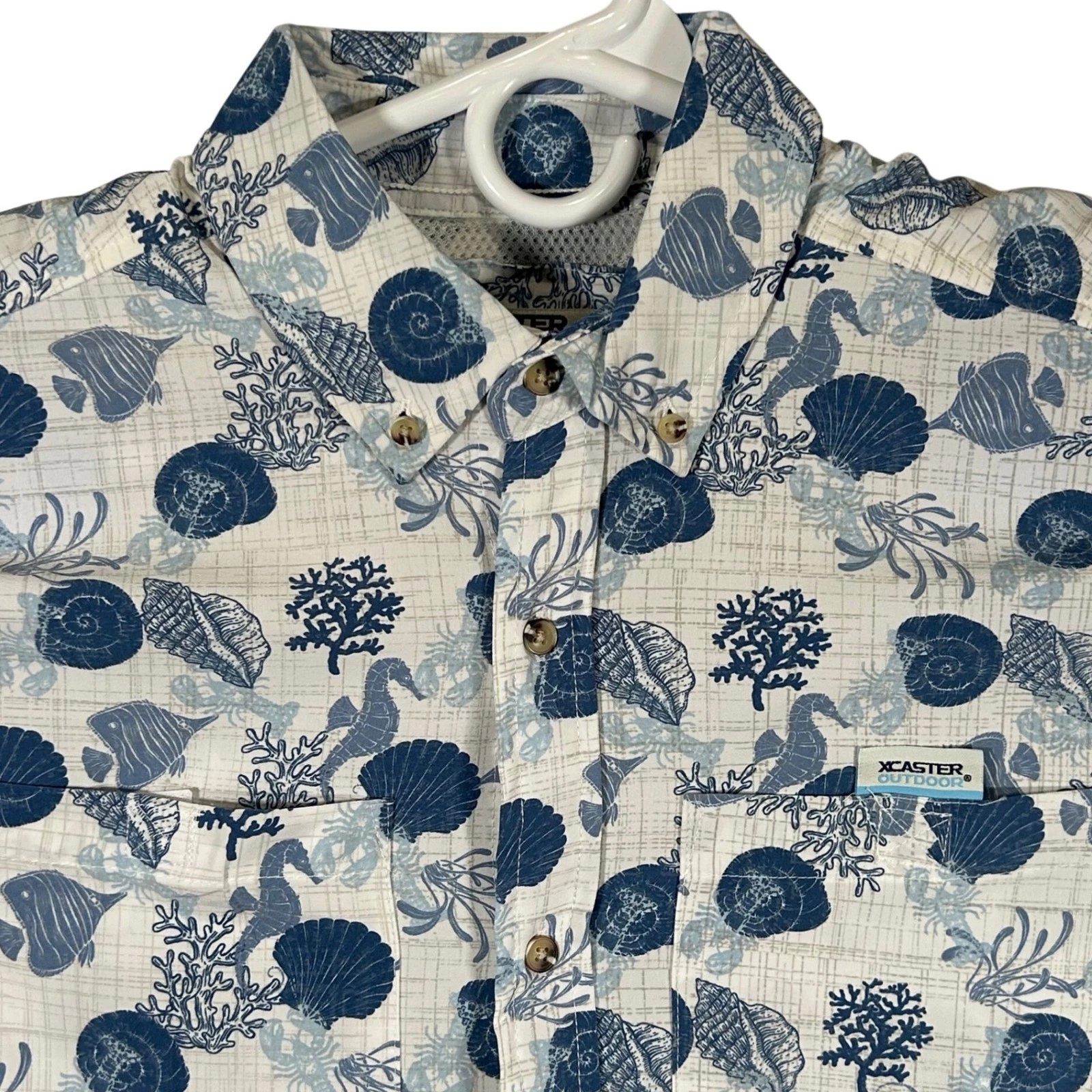 Xcaster Outdoor Mens Navy Sea Life Fishing Shirt M XC049X6334 New