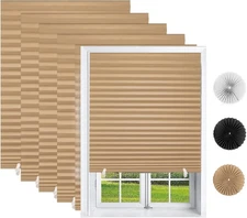 6 Pack Light Filtering Pleated Paper Shades Window Blinds Brown, 36"x72"