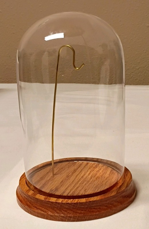 Glass Display Dome Cloche w/ Wood Base & Metal Hook Stand, Made in USA
