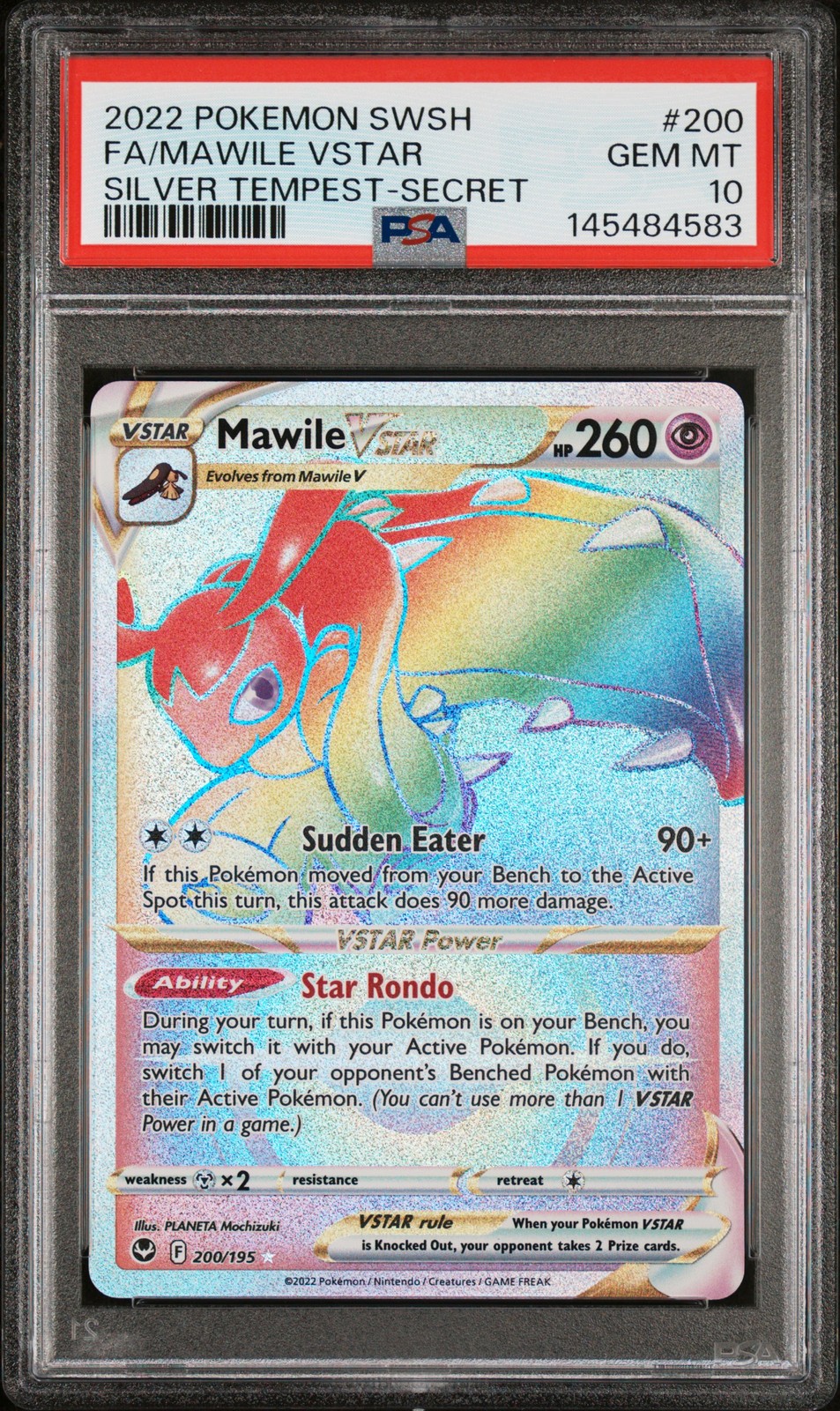 2022 POKEMON SWORD & SHIELD SILVER TEMPEST SECRET FULL ART/MAWILE VSTAR PSA 10