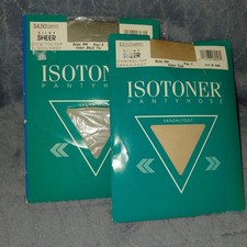 Lot of 2 Isotoner Size 3 Reinforced Toe Pantyhose - Style 504 Black Tie  Teak