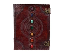Leather Journal Book Seven Chakra Medieval Stone Embossed Handmade Book of Sh...