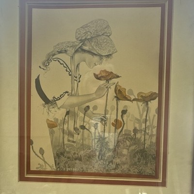 C.E. Perry Framed Art Print Woman with Flowers Portrait