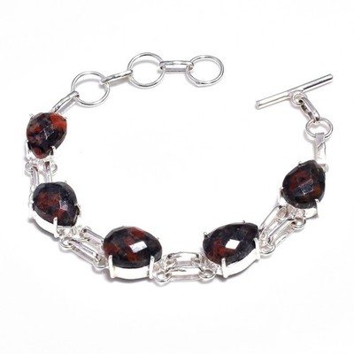 Mahogany Obsidian Gemstone 925 Sterling Silver Jewelry Bracelet Size 7-8''