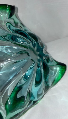 Vtg. Murano Sommerso Glass Folded Edge Rim Blue green Teal Bowl 9x3 1/2 Inches - Picture 9 of 9