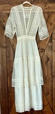 Antique Edwardian Handmade Bridal Lace Dress 1914 Cotton Net Wedding / Troussea