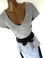 Joseph Ribkof Peplum dress 10 Grey & black texture stripes elasticated belt 9174