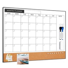 Dry Erase Calendar with Cork Board for Wall, 24"x 18" Magnetic Calendar White...