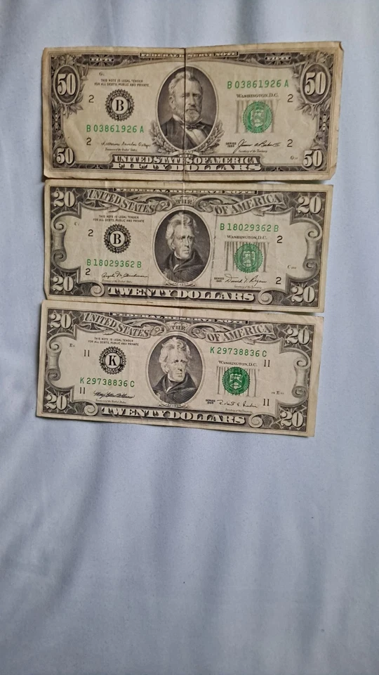 Old 50 And 20 Dollars Bill. Series 1985, 1981, 1995. Lot 0f 3 Notes. - Image 2 of 3