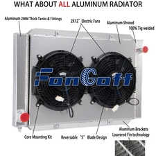 2-Row Aluminum Radiator+Shroud+2 x 12'' Fans Overall Size 31''W x 21''H FonGoff