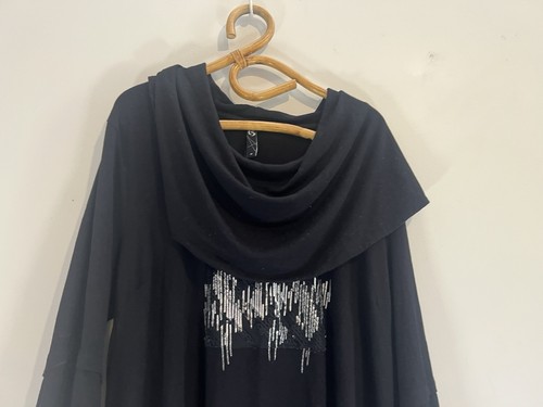 Taking Shape Sz M Black Viscose Shawl Collar Long Sl Draped Warm Knit Tunic - Picture 5 of 8