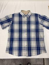 Wrangler Authentics Men s Short Sleeve Plaid Woven Shirt XL Blue White Excellent