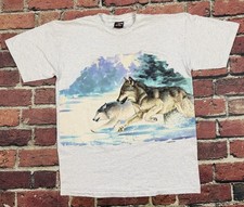Vintage WOLF T-SHIRT single stitch Running Wolves Habitat Tee Men s XL AOP