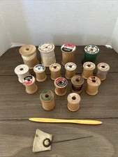 Lot Of 16 Wooden Thread Spools