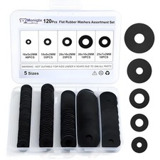 120Pcs Flat Rubber Washers Assortment Kit,16/18/20/25/30Mm Black Washer,Vibratio