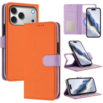 For iPhone 12/13/14/15/16/17 Pro Max Magnetic Wallet Flip Card Kickstand Case