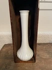 Vintage Hoosier Elegant White Milk Glass #4096 Long Stem Ribbed Bud Vase 9" Tall