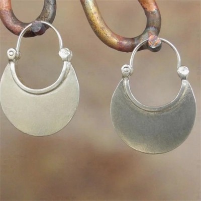 Vintage Silver Color Metal Half Round Earrings Ethnic Personality Smooth Surface