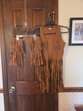 Girls XL Fringed Hippie Vest With Boot Covers Costume
